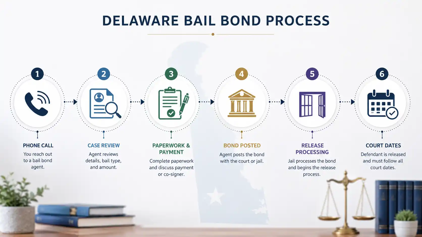 Delaware bail bond process from phone call to release processing and court dates
