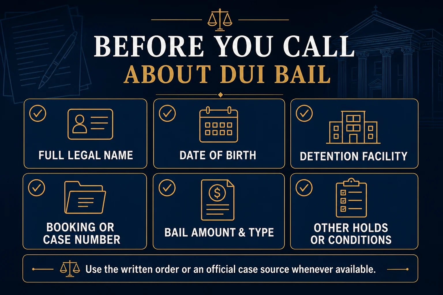 Information families need when calling about a Delaware DUI bail bond