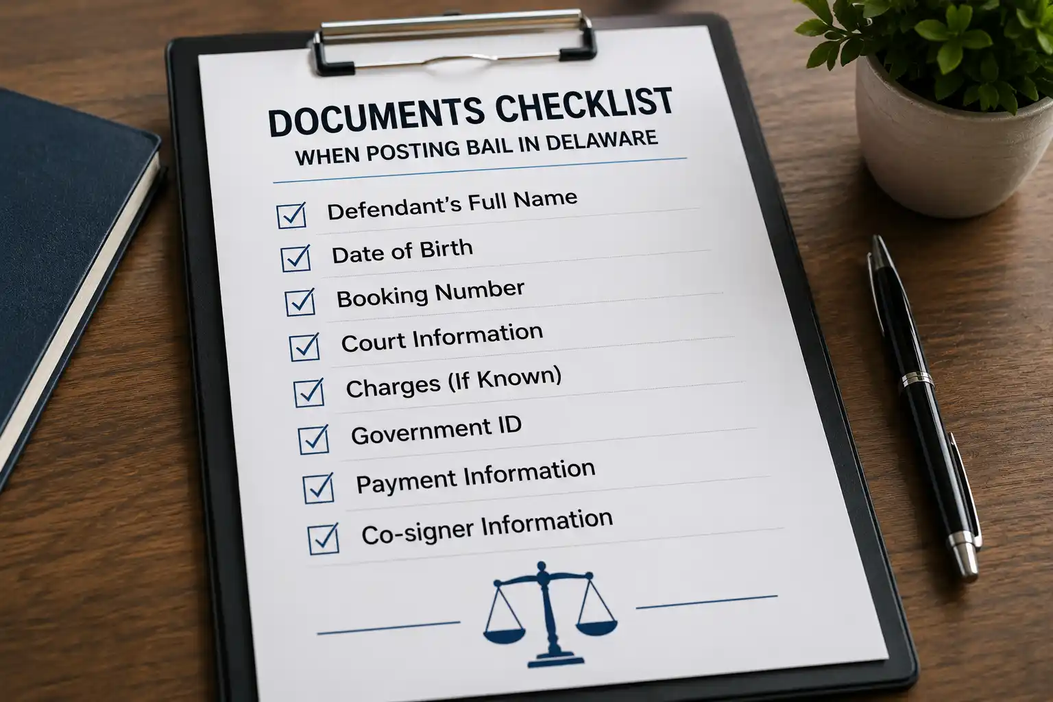 Documents and information checklist needed for posting bail in Delaware